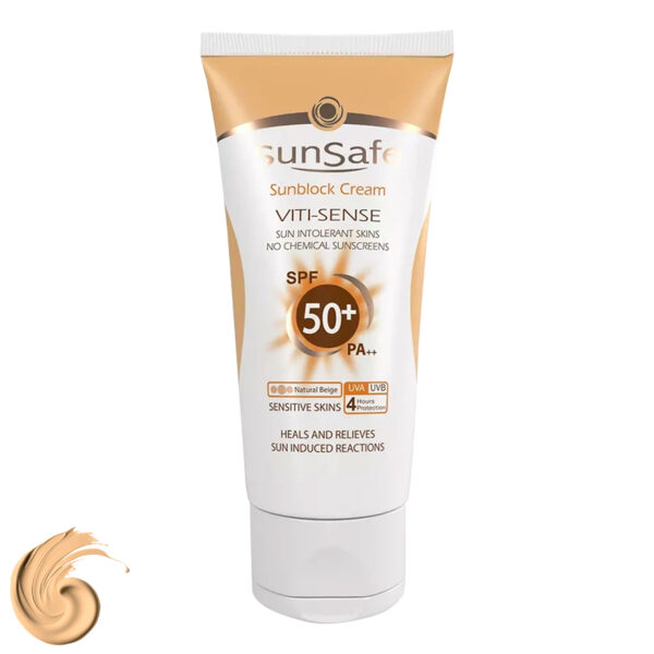 کرم ضد آفتاب رنگی سان سیف SPF50 مدل Viti-Sense محافظ UVA ،UVB و +++PA، ضد پیری، مناسب پوست حساس حجم 50 میلی‌لیتر